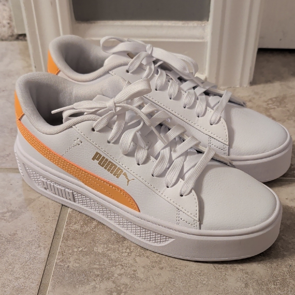 Puma Smash Platform v3 Women's White and Orange Sneakers Size 8.5